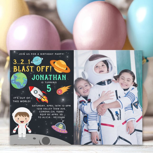 Convites Personalized Astronaut Birthday with Photo Space (Criador carregado)