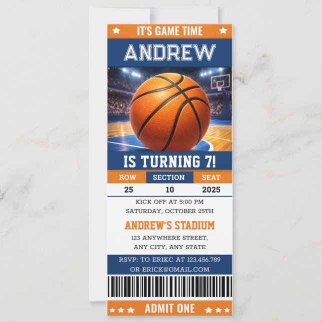 Convites Personalized Basketball Game Ticket Birthday (Frente)