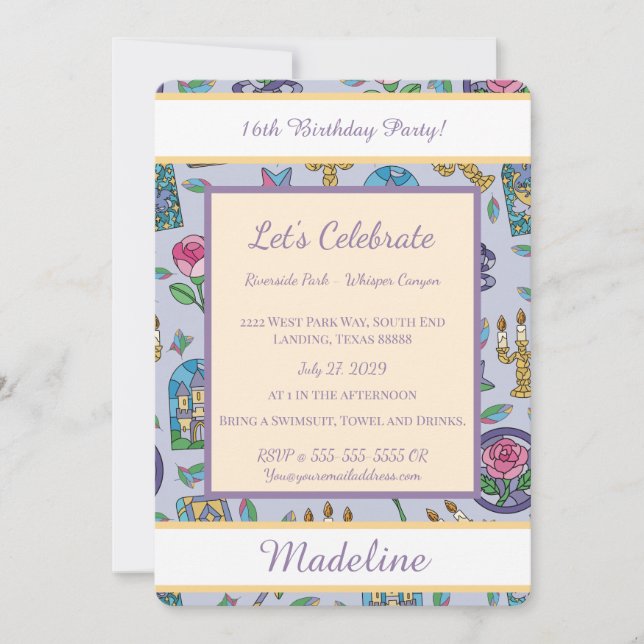 Convites Personalized Beauty and the Beast Book Girl (Frente)