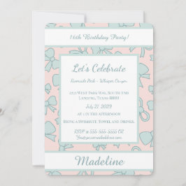 Convites Personalized Birthday Blue Bow Sweet Invitation