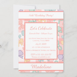 Convites Personalized Birthday Bow Gingham Sweet Invitation