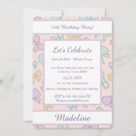 Convites Personalized Birthday Bow Pastel Sweet Invitation
