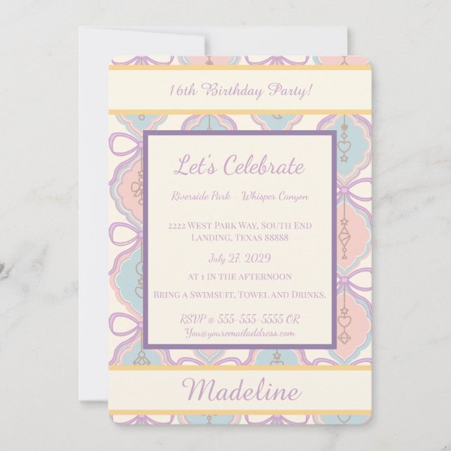 Convites Personalized Birthday Bow Sweet Invitation Blush (Frente)