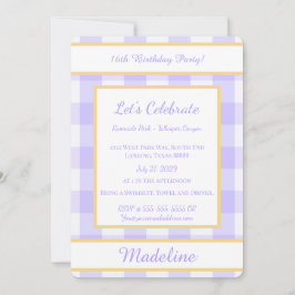 Convites Personalized Birthday Gingham Purple Invitation