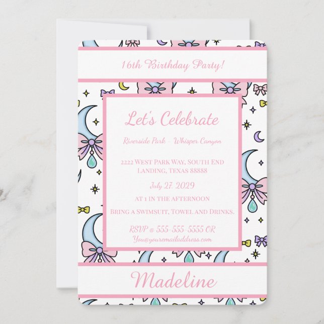 Convites Personalized Birthday Pink Bow Sweet Invitation (Frente)