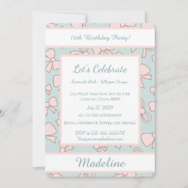 Convites Personalized Birthday Pink Bow Sweet Invitation