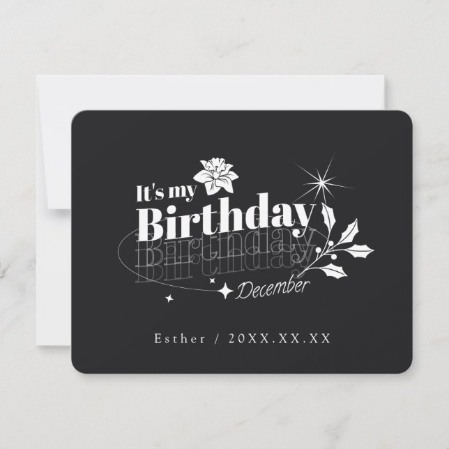 Convites Personalized Black Quote Floral December Birthday (Frente)