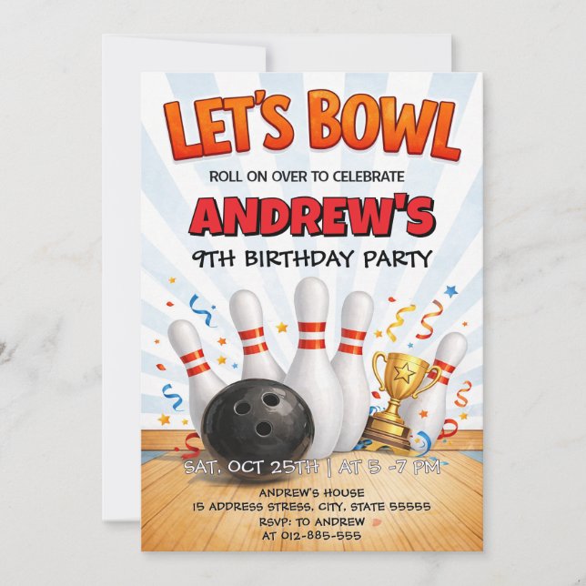Convites Personalized Bowling Birthday Party (Frente)