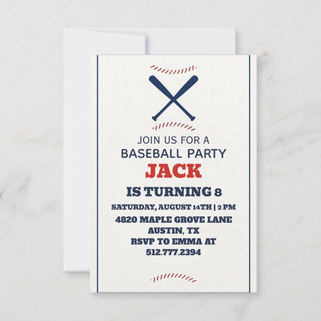 Convites Personalized Boys Baseball Birthday Party (Frente)
