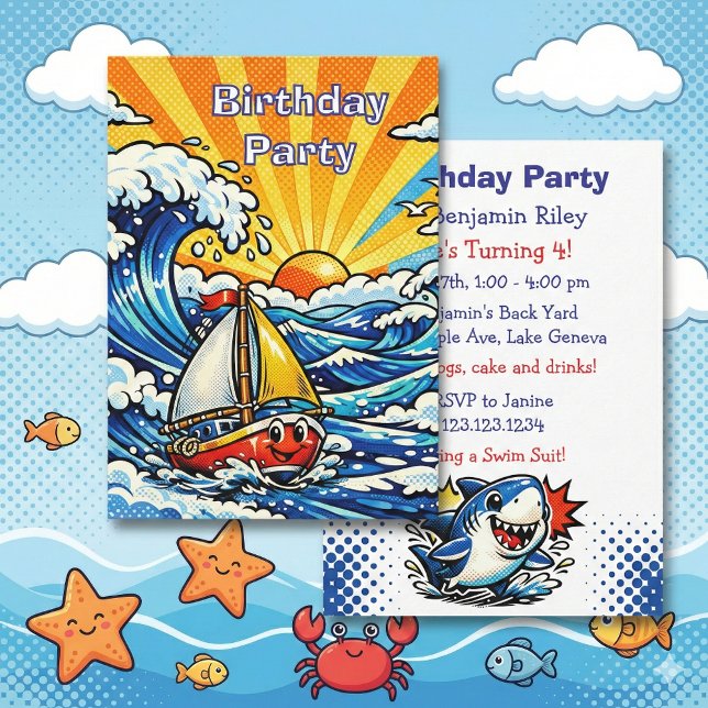 Convites Personalized Boy's Nautical Birthday Party (Criador carregado)