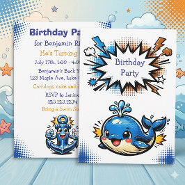 Convites Personalized Boy's Nautical Whale  Birthday Party
