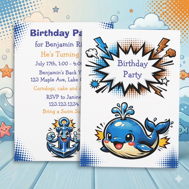 Convites Personalized Boy's Nautical Whale  Birthday Party (Criador carregado)