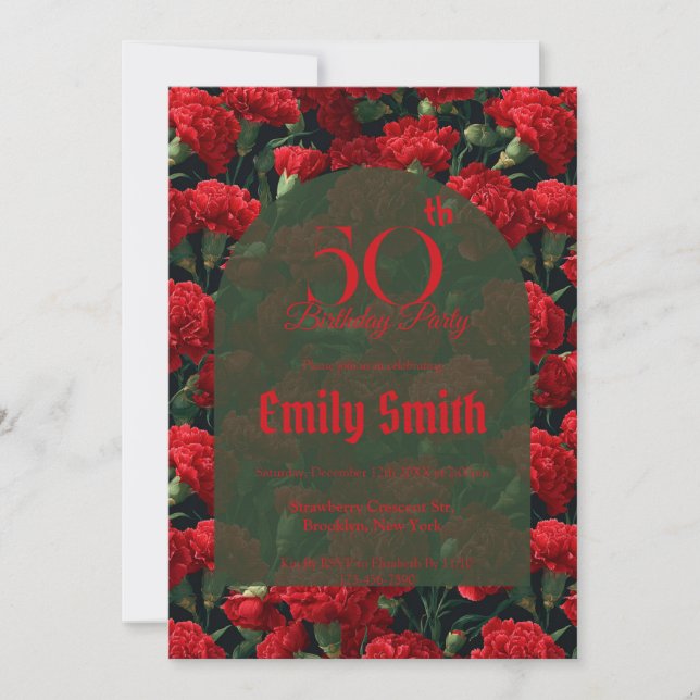 Convites Personalized Carnation Floral Milestone Birthday (Frente)