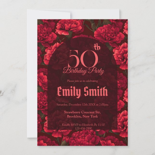 Convites Personalized Carnation Themed Custom Birthday (Frente)
