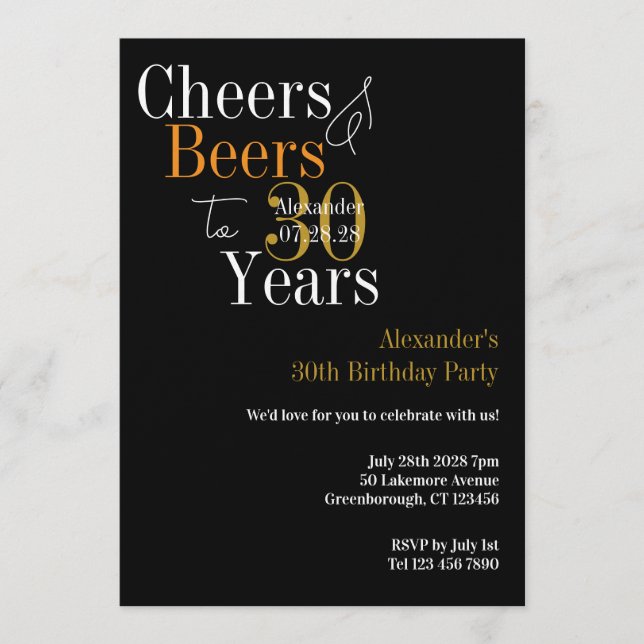 Convites Personalized Cheers and Beers 30th Birthday Party (Frente)