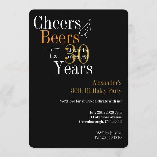 Convites Personalized Cheers and Beers 30th Birthday Party (Frente)
