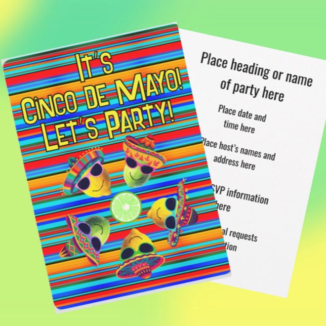 Convites Personalized Cinco de Mayo Fiesta Lemon Lime  (Customize front and back text for any occasion!)