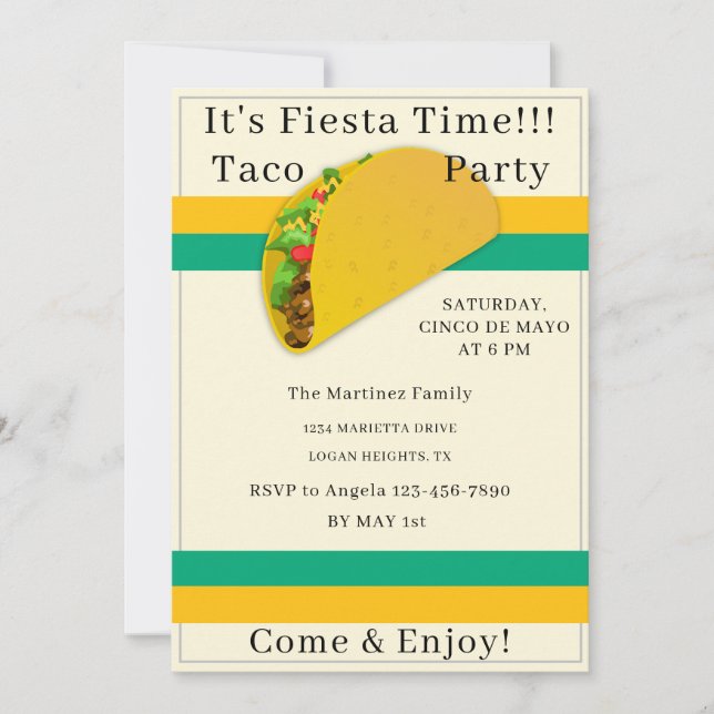 Convites Personalized Cinco de Mayo Taco Party Invitation (Frente)