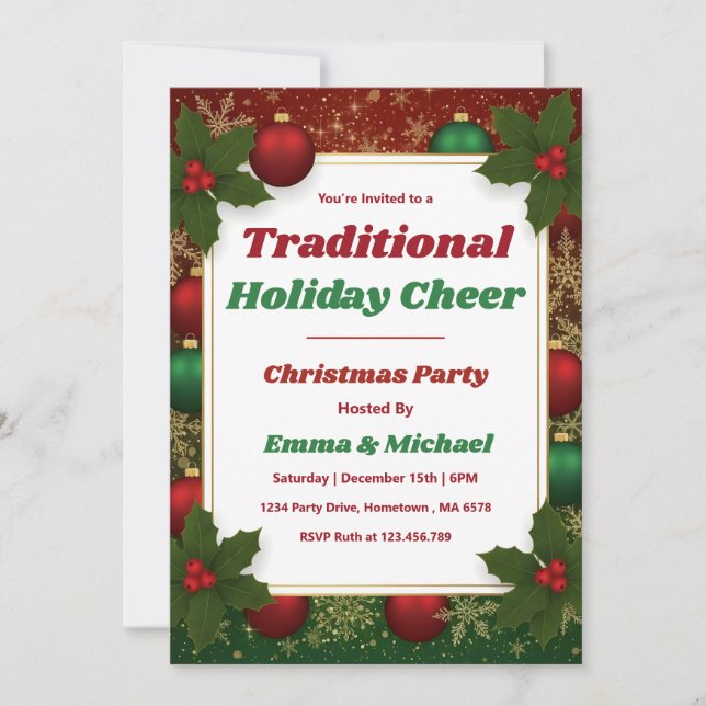 Convites Personalized Classic Red & Green Christmas Party (Frente)