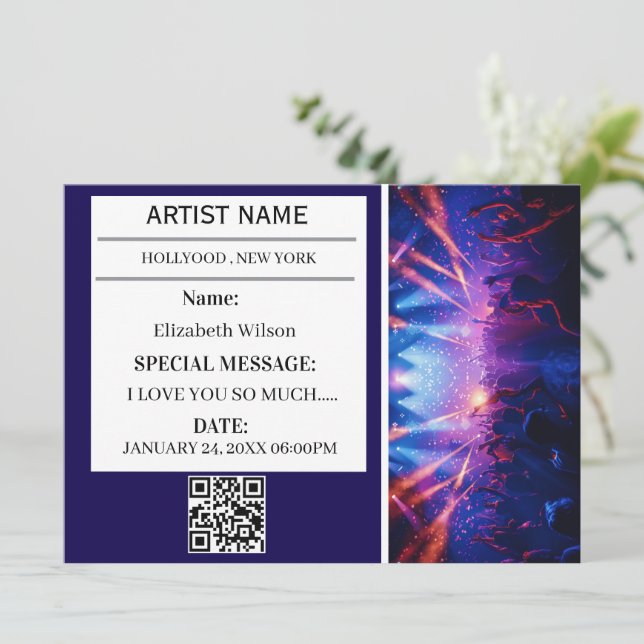 Convites  Personalized Concert Ticket Gift Event Ticket (Em pé/Frente)