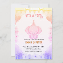 Personalized Cute Elephant Pink Baby Shower