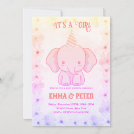 Convites Personalized Cute Elephant Pink Baby Shower