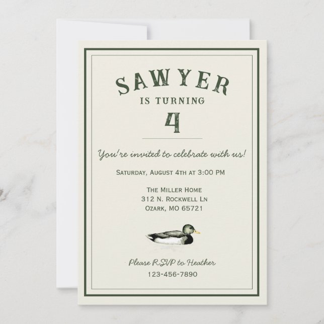 Convites Personalized Duck Birthday Invitation (Frente)