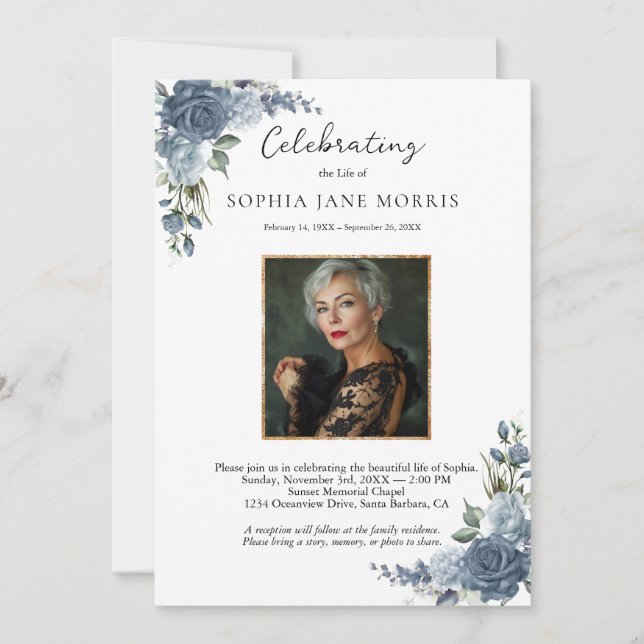 Convites Personalized Dusty Blue Funeral Invitation (Frente)