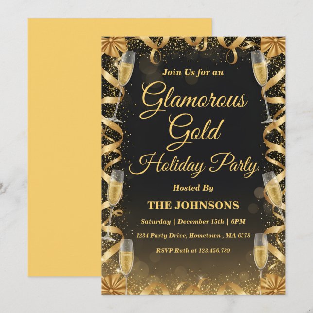 Convites Personalized Elegant Gold Christmas Party (Frente/Verso)