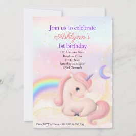 Convites Personalized Elegant Pink Watercolour Unicorn