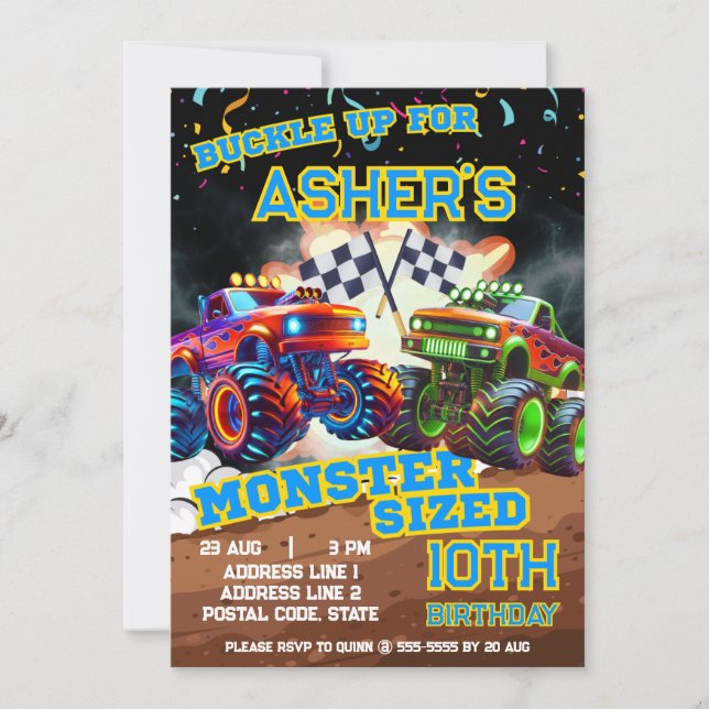 Convites Personalized Epic Monster Truck Showdown Birthday (Frente)