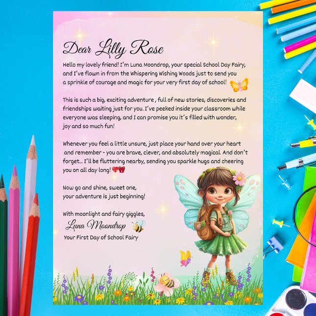 Convites Personalized First Day of School Fairy Letter  (Personalized First Day of School Fairy Letter Printable – Luna Moondrop)