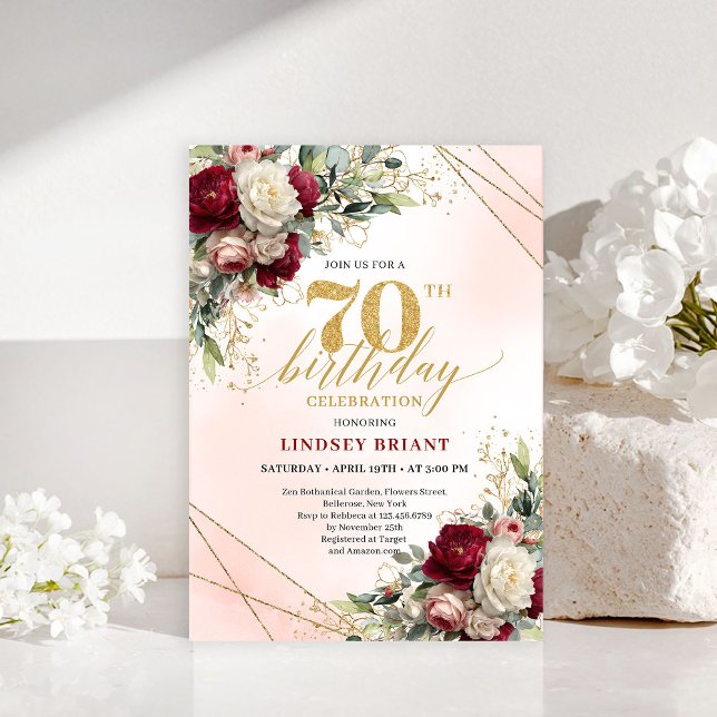 Convites Personalized floral gold 70th birthday invite card (Personalized floral gold 70th birthday invite card

)