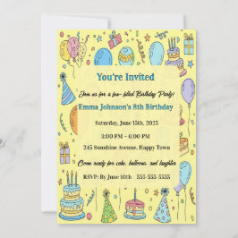 Convites Personalized Fun Doodle Art Kids Birthday Party