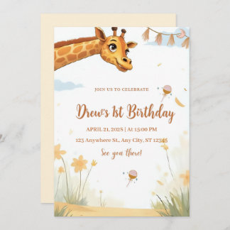 Convites Personalized Giraffe Safari Birthday Invitation