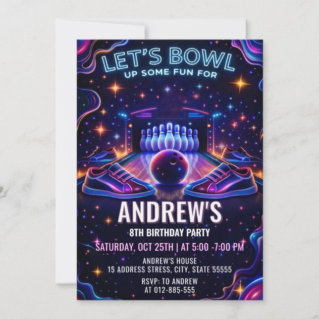 Convites Personalized Glow bowling birthday invitation (Frente)