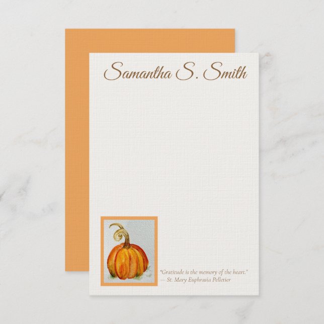 Convites Personalized Gratitude Pumpkin Flat Note Card (Frente/Verso)