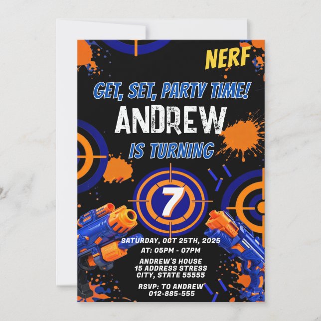 Convites Personalized Kids Nerf Birthday Invitation (Frente)