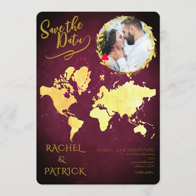 Convites Personalized Map of Our Love Journey Save the Date (Frente)