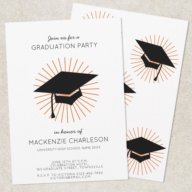 Convites Personalized Minimalist Graduation Cap Party (Modern personalized graduation party invitation)