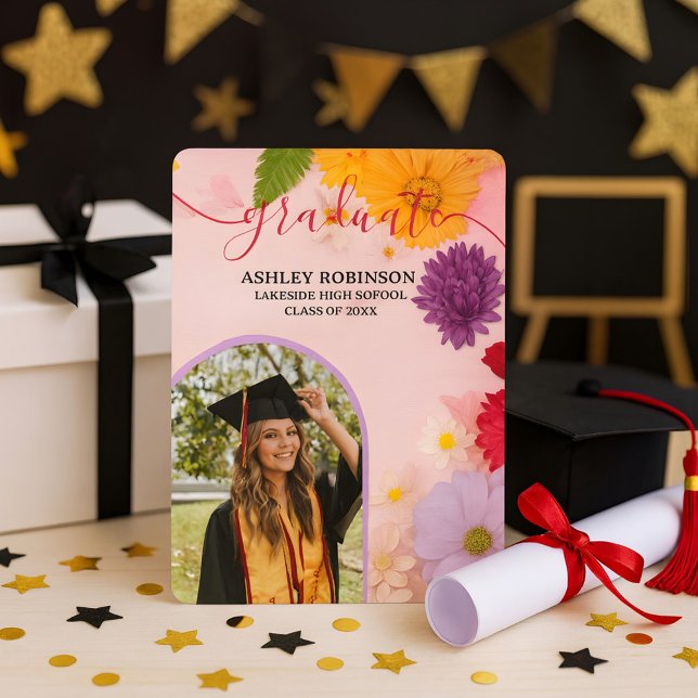 Convites Personalized Orange Nature Floral Graduation Party (Criador carregado)