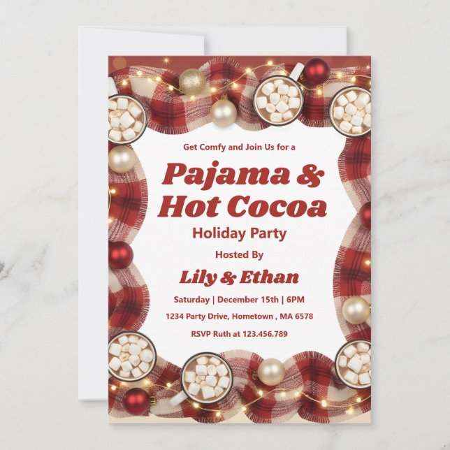 Convites Personalized Pajama & Hot Cocoa Christmas Party (Frente)