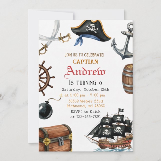Convites Personalized Pirate Birthday for Kids Invitation  (Frente)