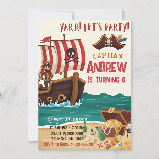 Convites Personalized Pirate Birthday Party Invitation Card (Frente)