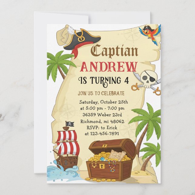 Convites Personalized pirate theme child's birthday (Frente)