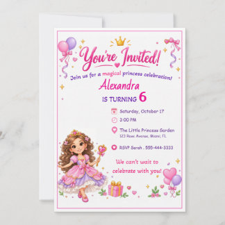 Convites Personalized Princess Birthday Invitation for Girl