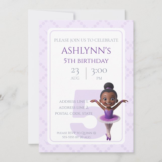 Convites Personalized Purple Ballerina Ballet Birthday (Frente)
