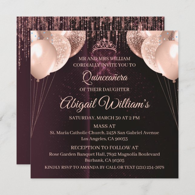 Convites Personalized Quinceañera Invitation | Mis Quince A (Frente/Verso)