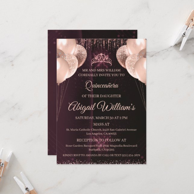 Convites Personalized Quinceañera Invitation | Mis Quince A (Frente/Verso In Situ)
