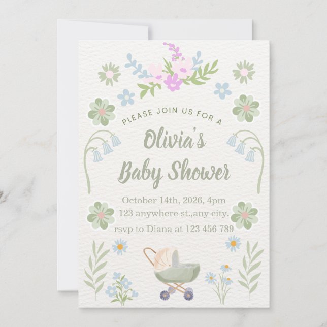Convites Personalized Soft Floral Baby Shower (Frente)